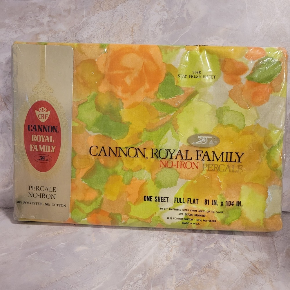Vintage Cannon Royal Family WATERCOLOR ROSE Flat Sheet Double Full NEW 70s